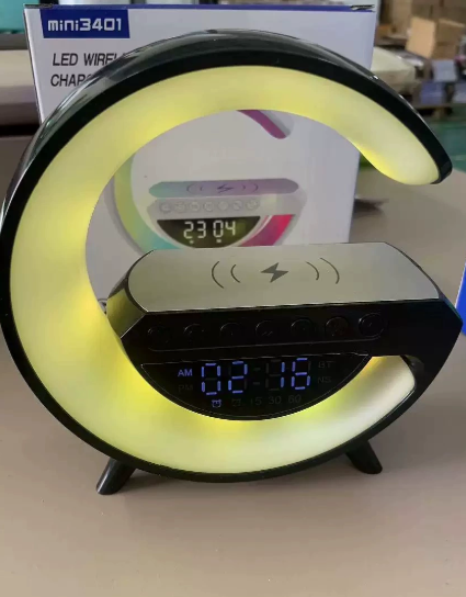 Smart G Lamp Night Light Bluetooth Speaker Wireless Charger LED RGB Alarm Clock